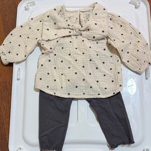 GEORGE Cream Polka Dot Baby Top with Bow Collar and matching leggings